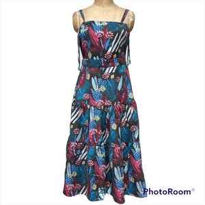 Anthropologie three tiers printed canvas apron dress size XS